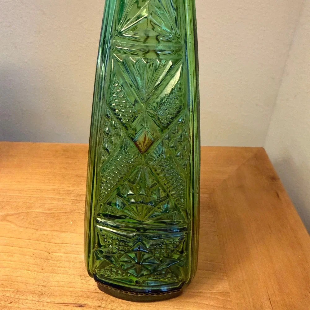 Vintage Empoli Italian Emerald Green Art Glass Bottle Vase 12